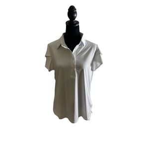 ACEGOLFS Women's White Golf Polo‎ Size Large Stretch UPF Fluted Sleeves NWT